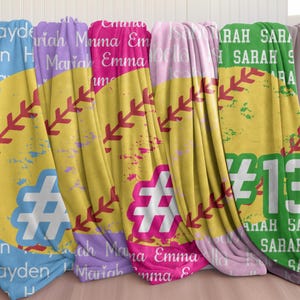 Softball Blanket with Name, Customizable Softball Blanket, Softball Blanket for Kids, Softball Team Blanket, Softball Player Blanket