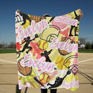 Customizable Softball Blanket, Softball Blanket for Kids, Softball Team Blanket, Personalized Softball Gift, Custom, Softball Present