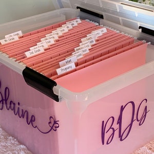 Vinyl Name Milestone Tote Name Decal , Kid's Milestone Tote , Memory Box , Organization School Box , baby file box , milestone box , kit ,