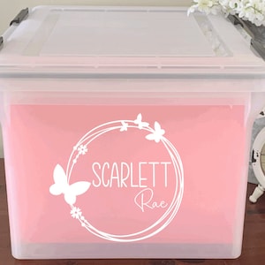 Vinyl Name Milestone Tote Name Decal, Memory Box Kit , Organization School Box , Baby File Box , Milestone Box, Kid's Milestone Tote Kit
