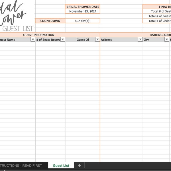 Bridal Shower Guest List Template Etsy Bridal Shower Guest List Template Etsy