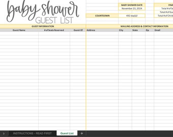 Bridal Shower Guest List Template (Download Now) Etsy
