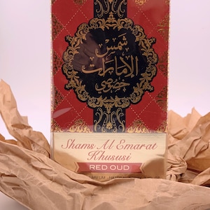 Shams-al-Emarat-Khususi Red Oud Perfume, Amber Rose Sandalwood Scent, Luxury Eid Ramadan Gifts