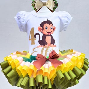 Monkey Theme Girl Birthday Outfit,Jungle Party Tutu Set,Custom Name Shirt,Photo Shoot Clothes