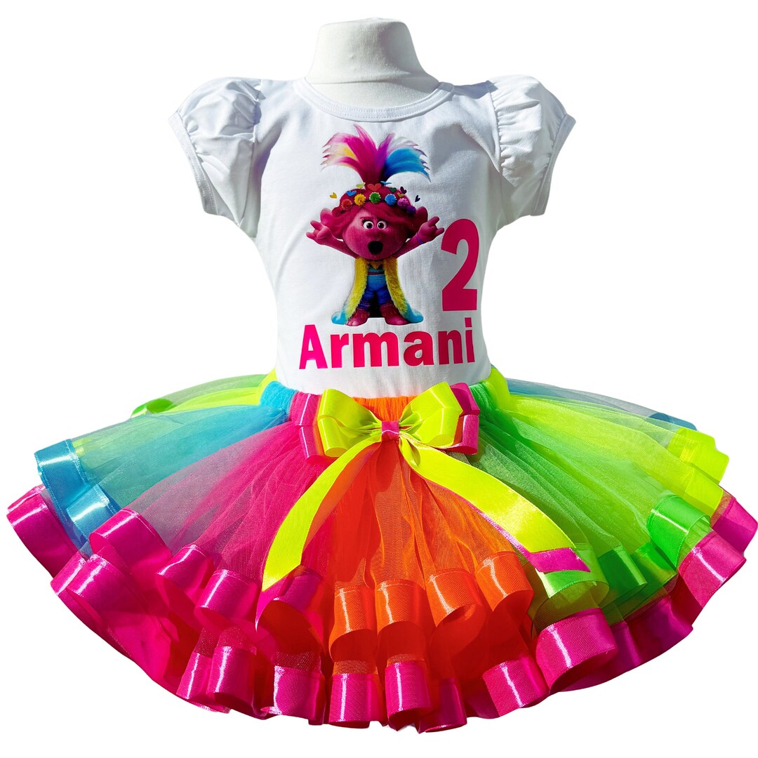 Embroidered Personalized Birthday Poppy Face Trolls Tutu Set Outfit