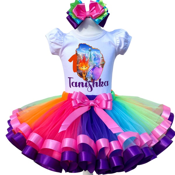 Rainbow Girls 1st Birthday Outfit-Elements Birthday Outfit-Element Tutu Set-Fire and Water Birthday Party-Element Water Birthday Outfit