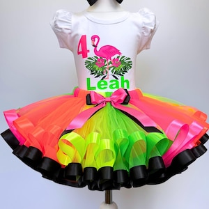 Flamingo Girls Birthday Outfit-Hawaiian 1st Personalized Tutu Set-Tropical Party