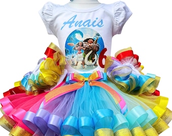 Moana Birthday Girls Outfit: Personalized Hawaiian Bday Tutu Set Costume