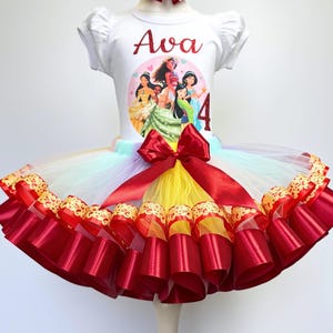 Personalized Princess Birthday Tutu Outfit: Red and Rainbow Girls Party Tutu Set