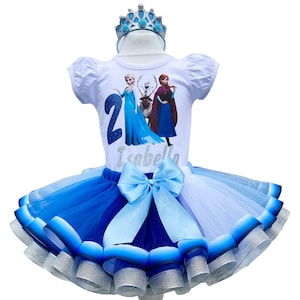 Elsa and Anna Princess Birthday Tutu Outfit: Blue & Silver Party Costume
