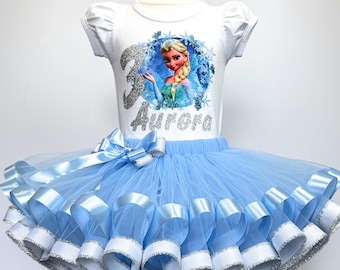 Princess Birthday Tutu Outfit: Blue & Silver Party Costume