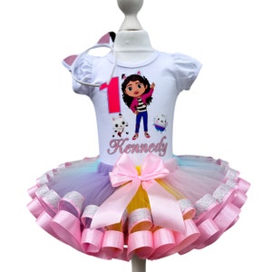 Gabby Birthday Outfit-Gabby Girl Tutu Set-Gabby Rainbow Girls Dress Cakey Birthday Party-Silver and Rainbow 1st Birthday Girls Outfit