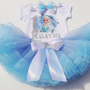 Blue Silver Princess Girls Birthday Outfit-Girls Baby Tutu Set-First Birthday Outfit Girl-Princess Birthday Tutu Set