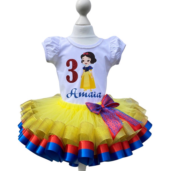 Princess Show Themed Party Girl Birthday Outfit -Princess Girls Tutu Set-Baby Toddler Snow White Blue Red Princess Tutu Outfit