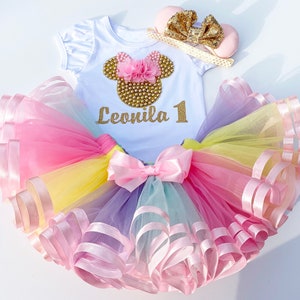 Baby Girls 1st First Birthday Outfit-Custom Child&#39;s Name-Rainbow Baby Girls Tutu Set-First 1st 2nd 3rd Birthday Outfit