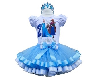 Princess Anna and Elsa Birthday Tutu Outfit: Personalized Girls Tutu Set