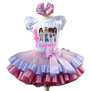 Girl Birthday Inspired Custom Gift Party Outfit-Girls Princess Pink and Purple Birthday Outfit-Girls Tutu Set-Girls Birthday Roblox Outfit