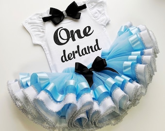ONEderland Girls Birthday Outfit- Alice First Birthday Tutu Outfit-Alice  Tutu Set-One derland Tutu Set-Alice Treme Party