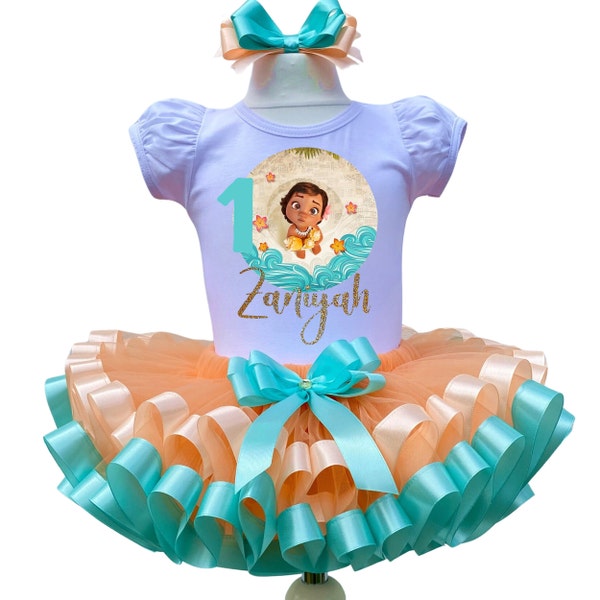 Moana Birthday Outfit-Baby Moana Tutu Set-Hawaiian Birthday Outfit-Hawaiian Baby Costume-Princess Baby Tutu Set