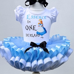 Baby Girls Alice One Derland Birthday Outfit Blue and Silver Tea Tutu Set