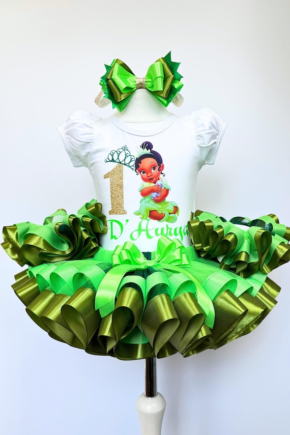 Tiana Princess Girls Birthday Tutu Outfit: Green Frog Party Set