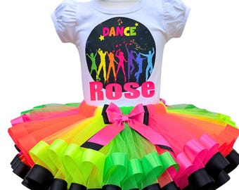 Neon Disco Birthday Girls Outfit: Personalized Dance 80s Party Tutu Set