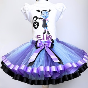 Vampirina Girls Birthday Tutu Outfit: Purple & Black Party Costume