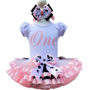 Cow Birthday Outfit-Baby Girls One Birthday Outfit-Farm Birthday Outfit-Girl Cow Theme Birthday Tutu-Barnyard Birthday Outfit-Cow Tutu Set