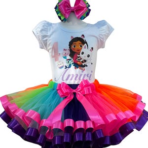 Rainbow Gabby Birthday Outfit-Rainbow Gabby Girl Tutu Set-Cakey Birthday Party Dress-Gabby Tutu Set-Rainbow Cakey Cat Birthday Party Dress