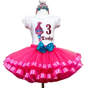 Poppy Birthday Outfit- Poppy Tutu Set -Baby Girl Poppy Princess Costume -Princess Poppy Crown Headband-Custom Order Birthday Outfit Girls