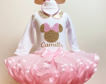 Girls 1st Birthday Outfit: Pink & Gold Tutu Dress with Headband