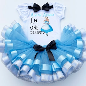 Alice Birtday Outfit Tea Set-Alice Tutu Costume-Alice Birthday Shirt -Alice in ONEderland Tutu Set-ONEderlant Birthday Outfit
