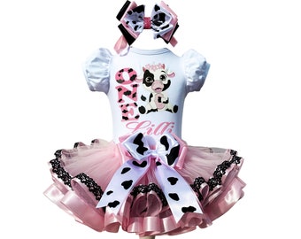 Cow Birthday Girls Tutu Outfit: Farm Baby Theme Party Set