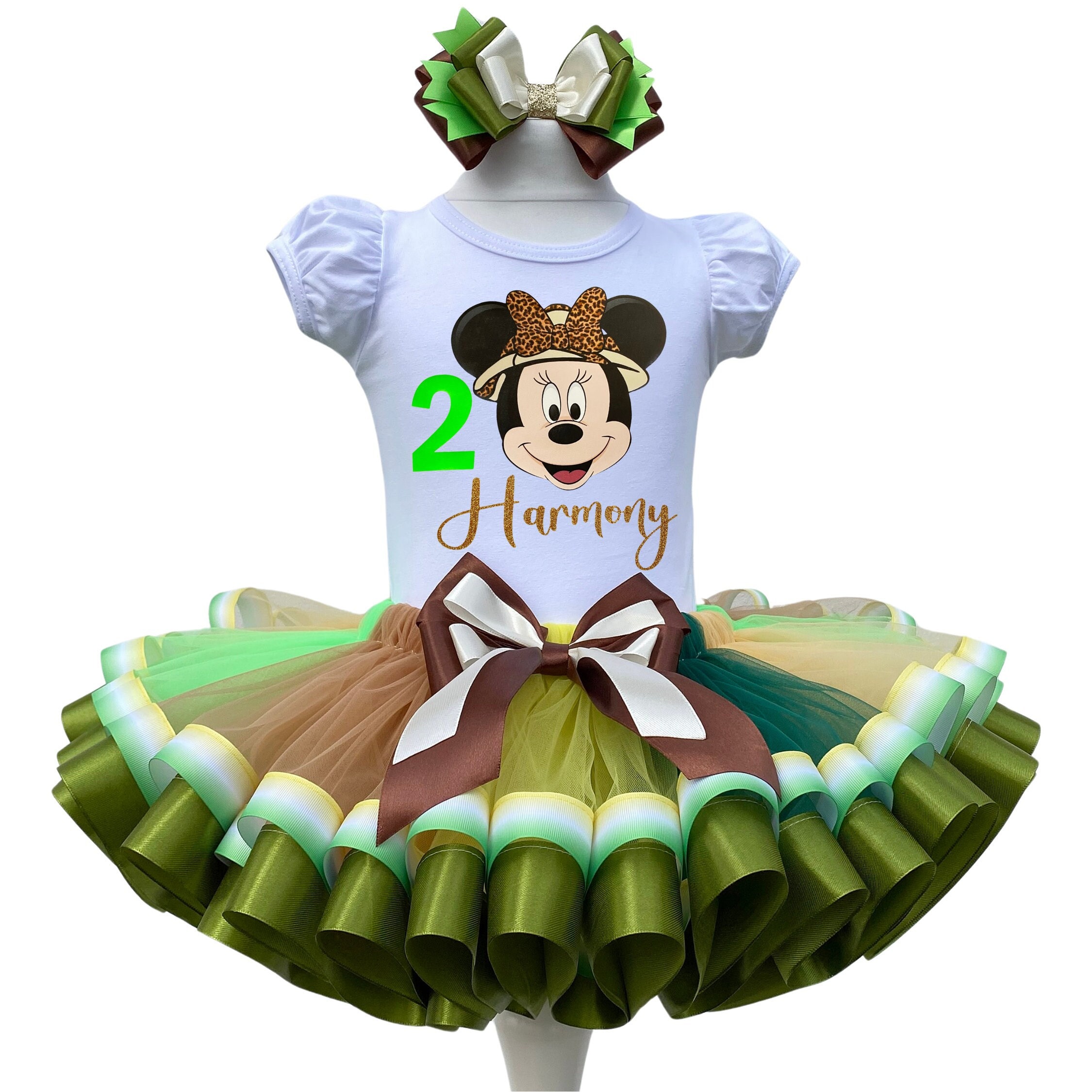 Safari Minnie mouse birthday outfit, Minnie Mouse Ribbon Trim Dress sa