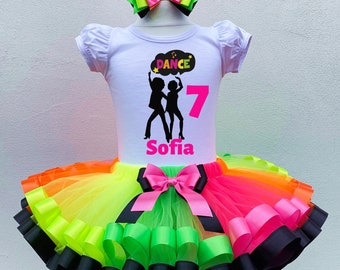 Neon Party Girls Baby Birthday Outfit-Dance Party Tutu Set-Music Birthday Outfit-Disco Girls Party Tutu-Music Treme Birthday Outfit