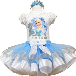 Baby Girls Birthday Outfit-Princess Girls Blue and Silver Party Tutu Set
