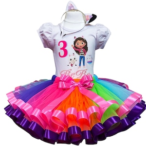 Gabby Birthday Outfit-Gabby Girl Tutu Set-Cakey Cat Birthday Party Dress-Custom Character Birthday Dress Kids Gift Girl Rainbow Outfit