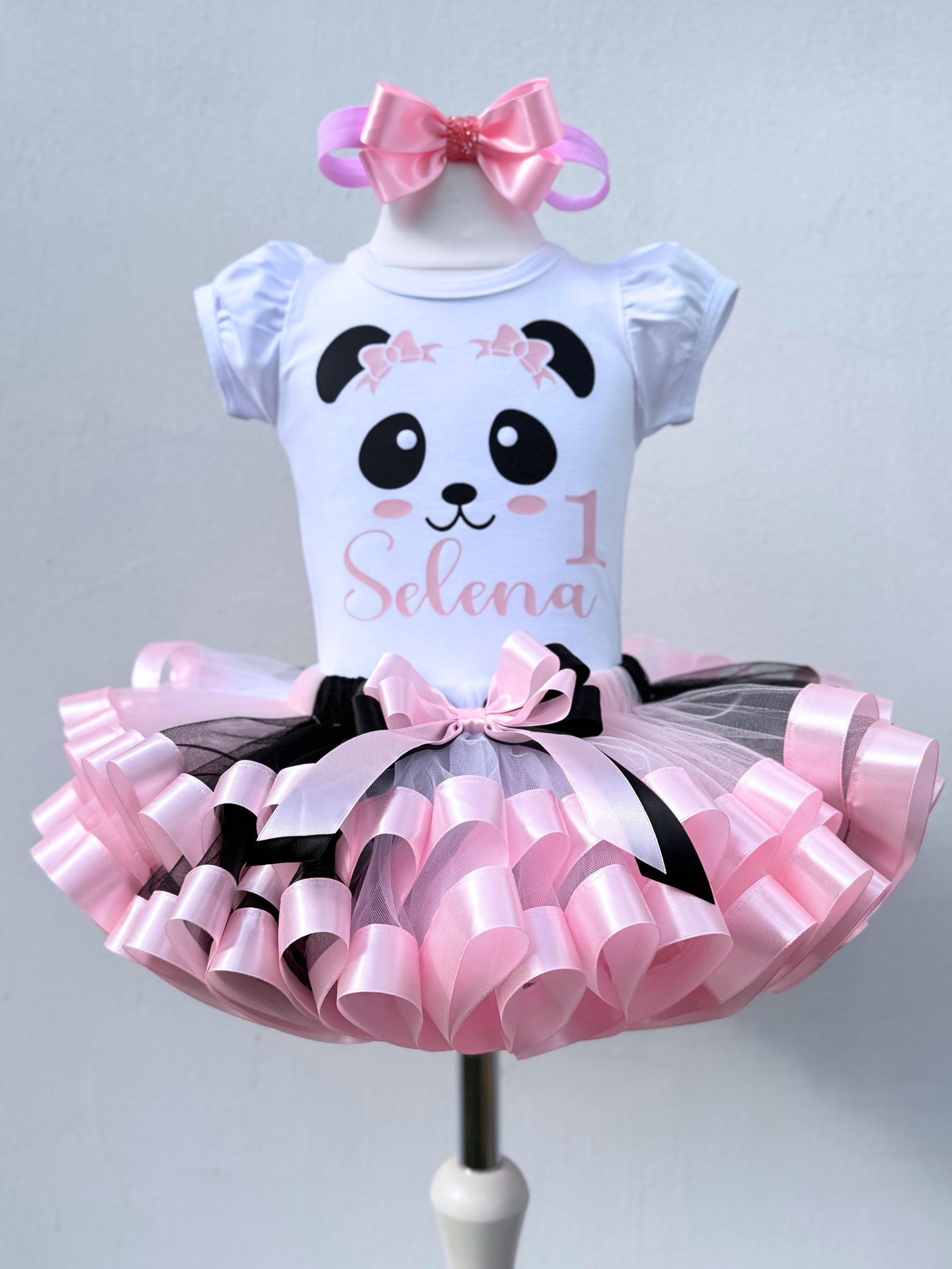 open lace back dress Panda Birthday Outfit, Panda Bear Shirt, Polka Dot Ribbon Trim Tutu Dress Set, Pink Panda Tutu 12 Months