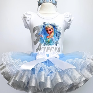 Girls Birthday Outfit Princess Baby Tutu Set-Blue Silver Tutu Costume-First Birthday Tutu Dress-Birthday Party Tutu Dress Costume