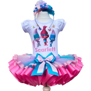 Troll Princess Birthday Outfit-Rainbow Trolls Birthday Tutu Set-Princess Poppy Girls Costume-Custom Order Girls Birthday Outfit