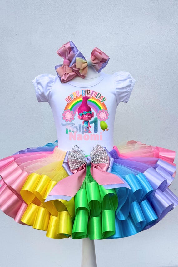 trolls birthday dress Tutu Outfit Trolls First Outfit Trolls 1st Birthday --With NAME-- Party Size:FR 54 Your child cant wait pleated midi dress Backless Ruffle Detailing Mini