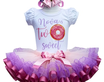 Two Sweet Donut Girls Birthday Tutu Outfit: Personalized Ice Cream Party Set