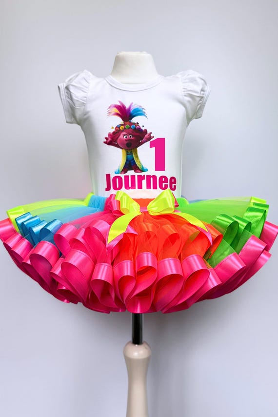 Trolls Birthday Outfit: Princess Poppy Tutu, Neon Party Theme