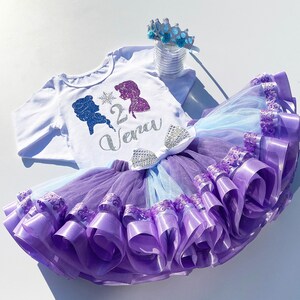 Purple Blue Girls Birthday Outfit-Princess Girls Tutu Set-Girls Tutu Costume-First Birthday Outfit Girl-Cake Smash Outfit