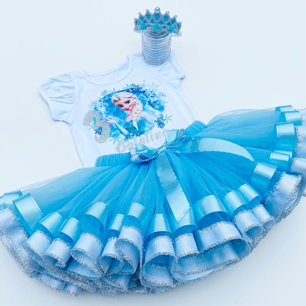 Birthday Tutu Outfit-Princess Girls Tutu Set Tutu Dress Birthday Party Tutu Costume-Blue Silver Birthday Girls Party Outfit