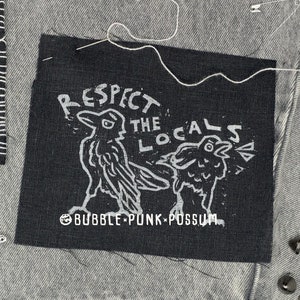Respect The Locals Crow Patch - Linen Fabric Linocut Block Print Punk Patch