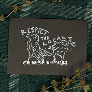 Respect The Locals Crow Print - Black and White Linocut Block Print Art