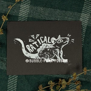 Radical Rat Print - Black and White Linocut Block Print Art