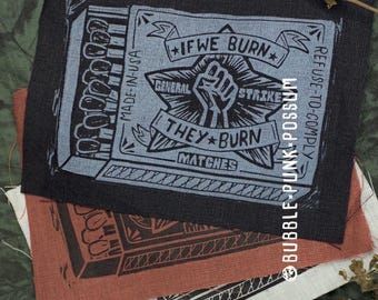 Matchbox General Strike Linen Patch: Linocut Block Print