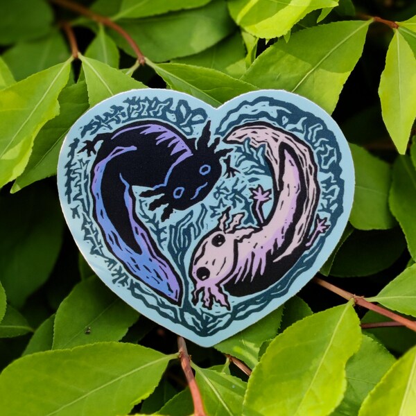 Axolotl Heart Sticker - Colorful Salamander Love Decal - Waterproof & PVC-Free, Gift for Amphibian, Salamander or Nature Lover